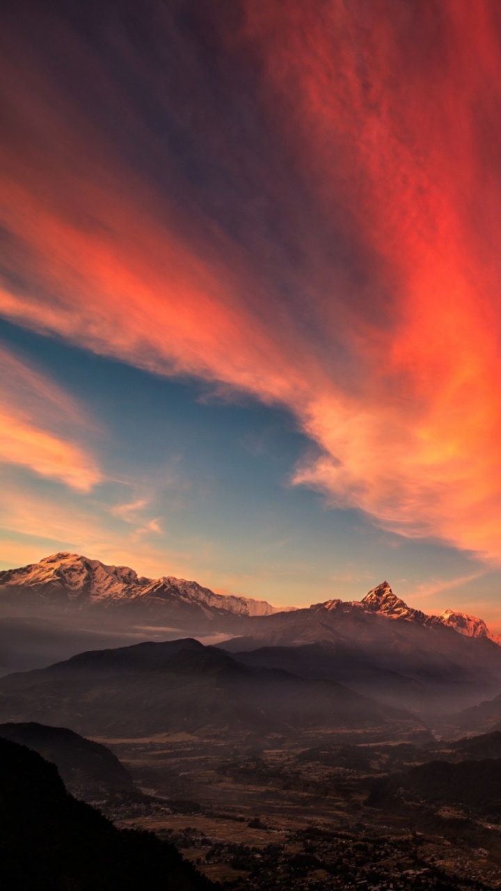 Обои закат, послесвечение, облако, восход солнца, горы в разрешении 720x1280