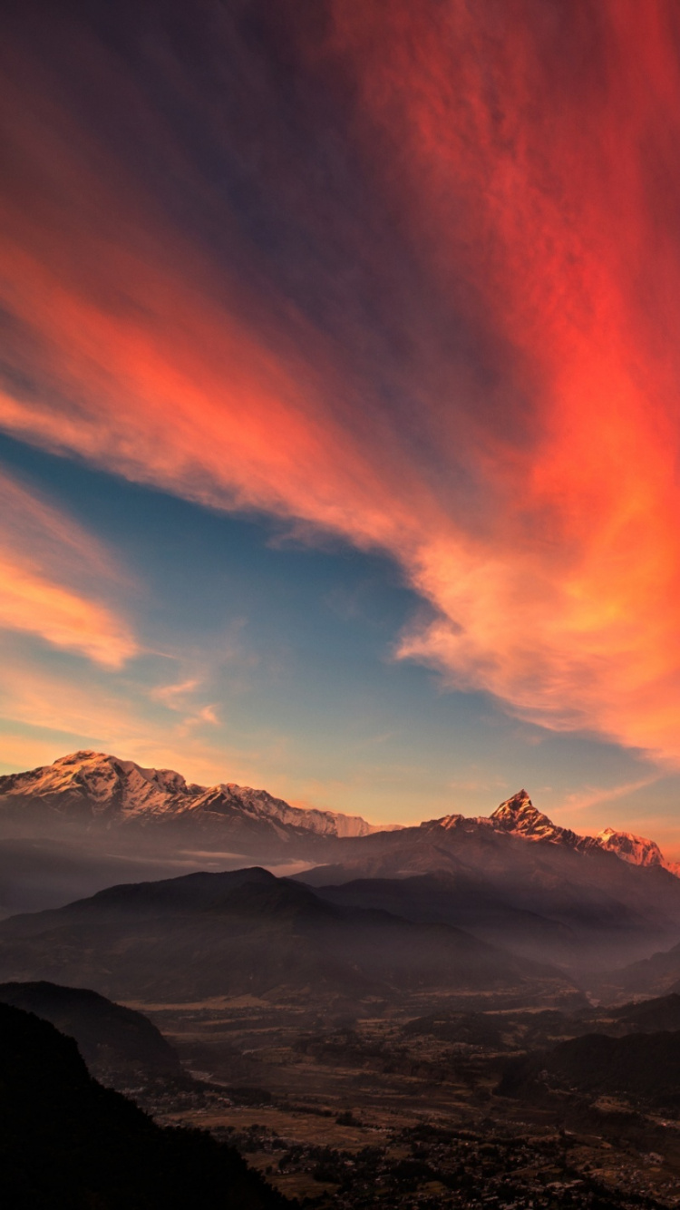 Обои закат, послесвечение, облако, восход солнца, горы в разрешении 750x1334