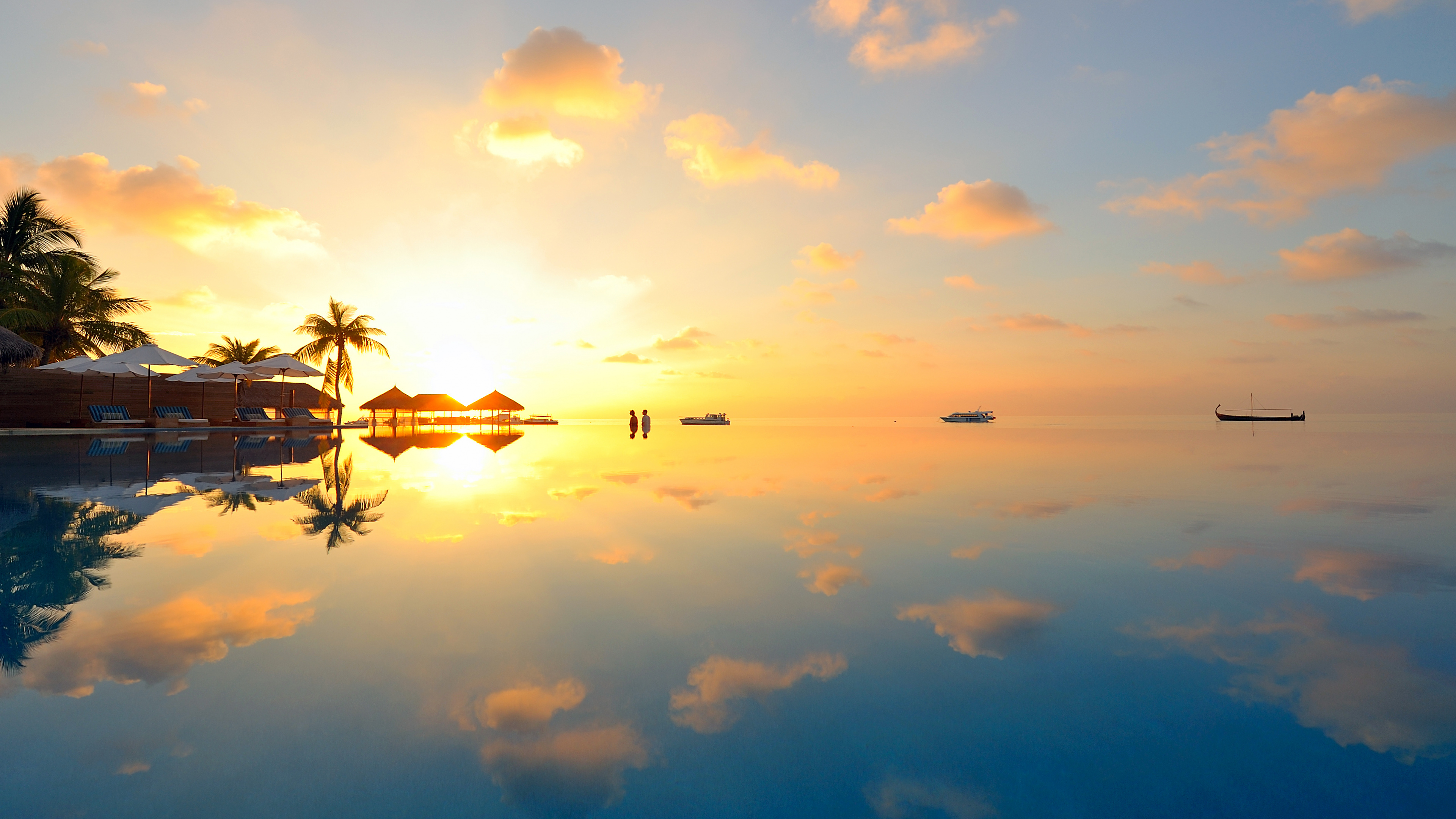 Обои закат, Остров, вода, отражение, восход солнца в разрешении 3840x2160