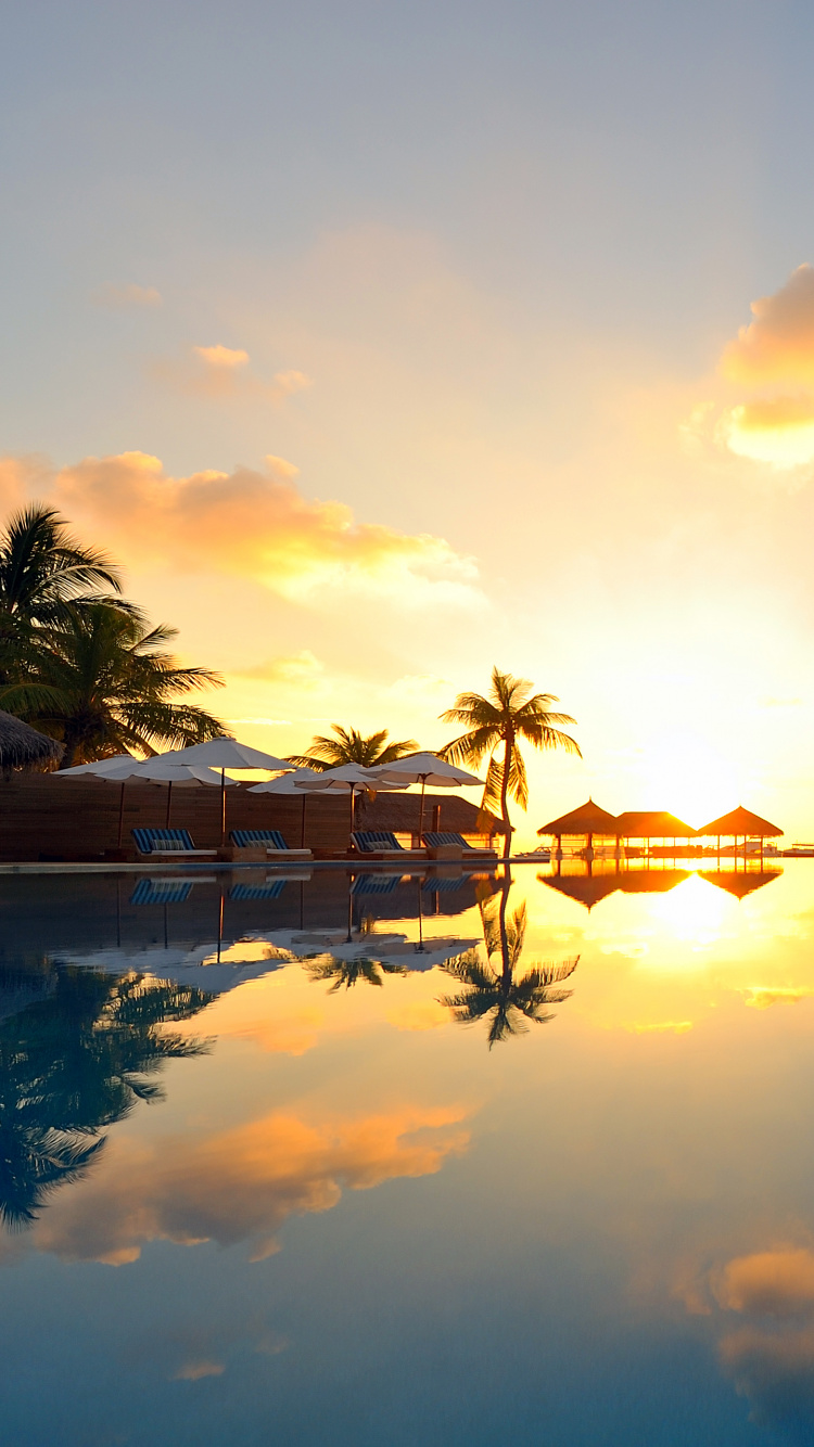 Обои закат, Остров, вода, отражение, восход солнца в разрешении 750x1334