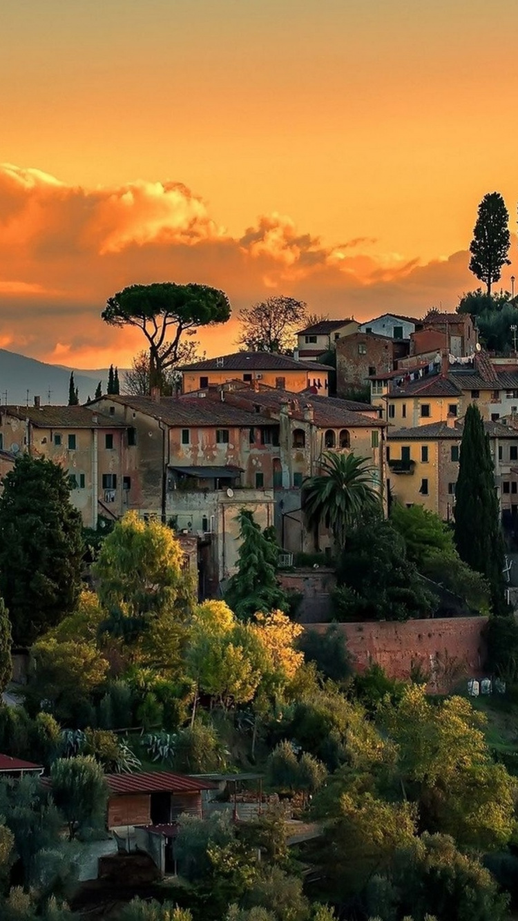 Обои городок, город, городской пейзаж, вечер, городской район в разрешении 750x1334