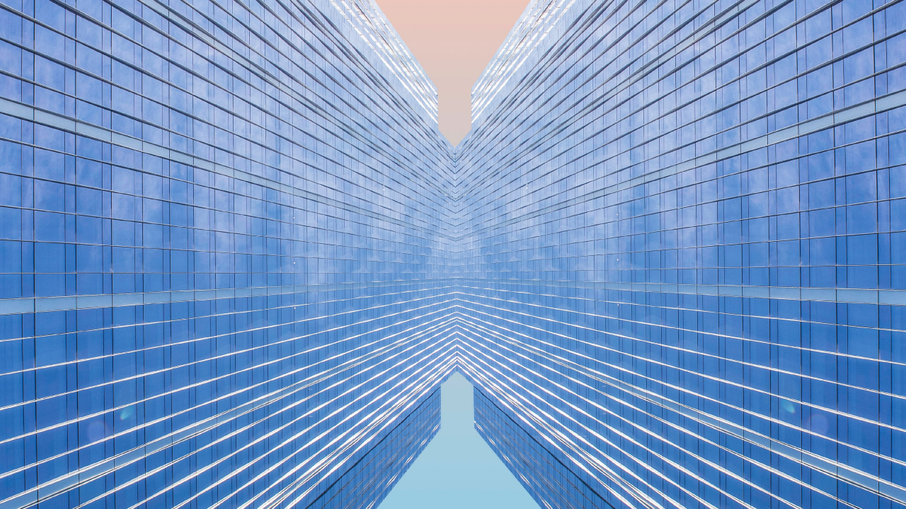 Обои синий, симметрия, архитектура, узор, небо в разрешении 1280x720