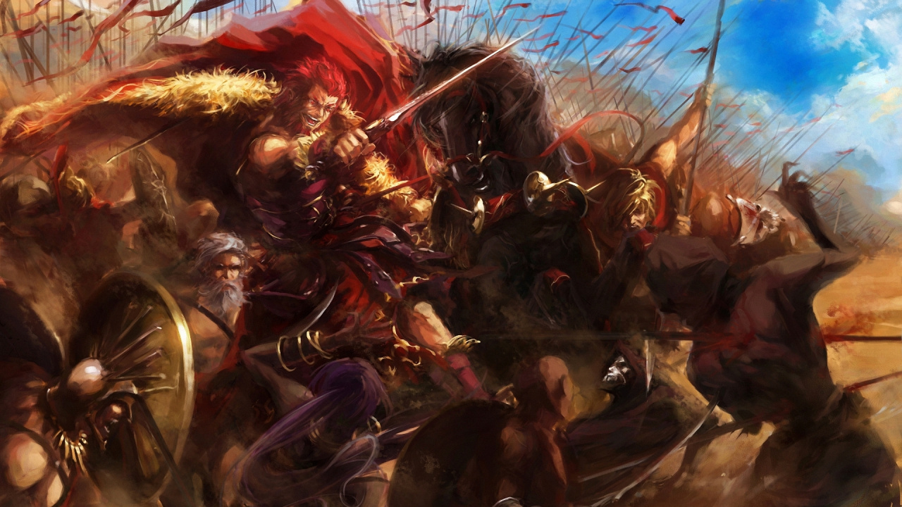 Обои Fate Zero, всадник, сабля, Гильгамеш, демон в разрешении 1280x720