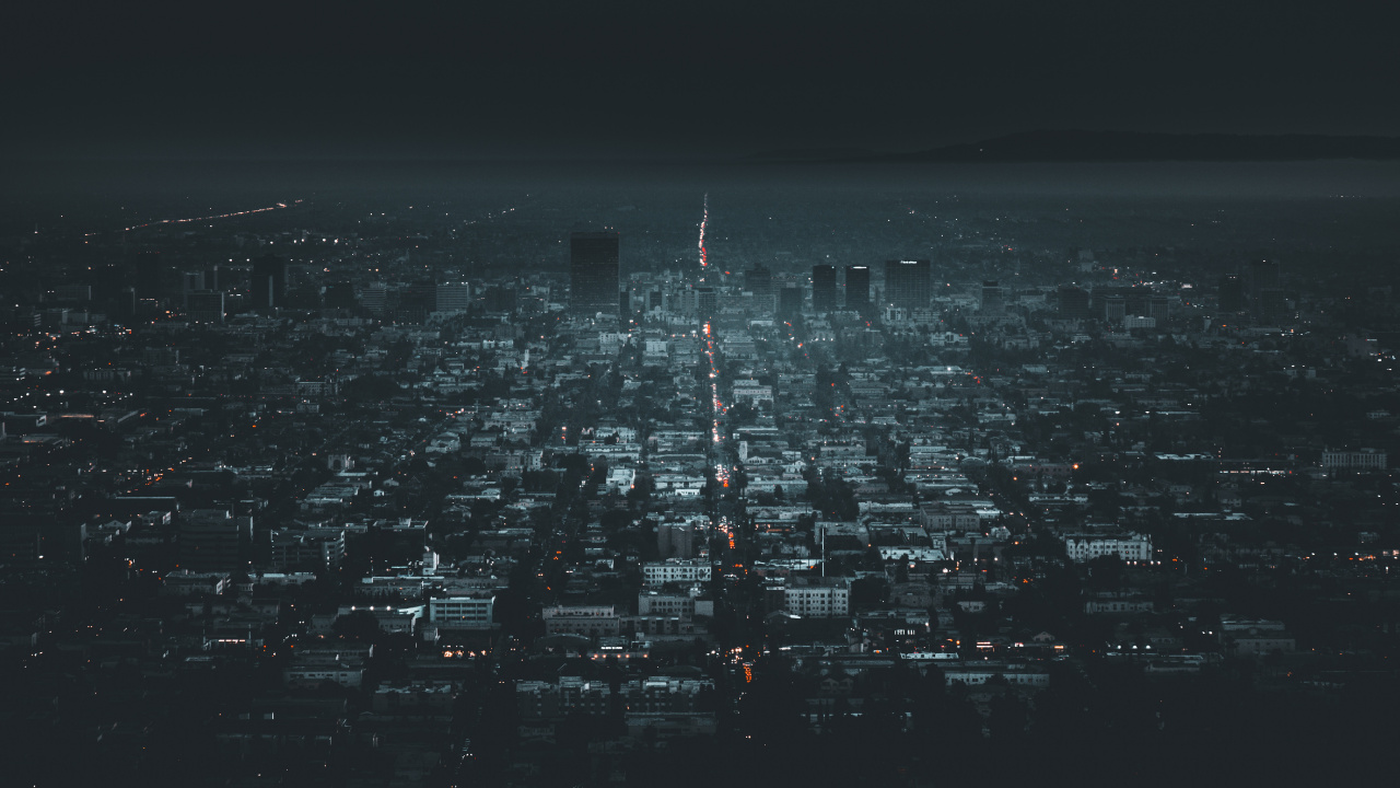 Обои Лос-Анджелес, городской район, ночь, город, городской пейзаж в разрешении 1280x720