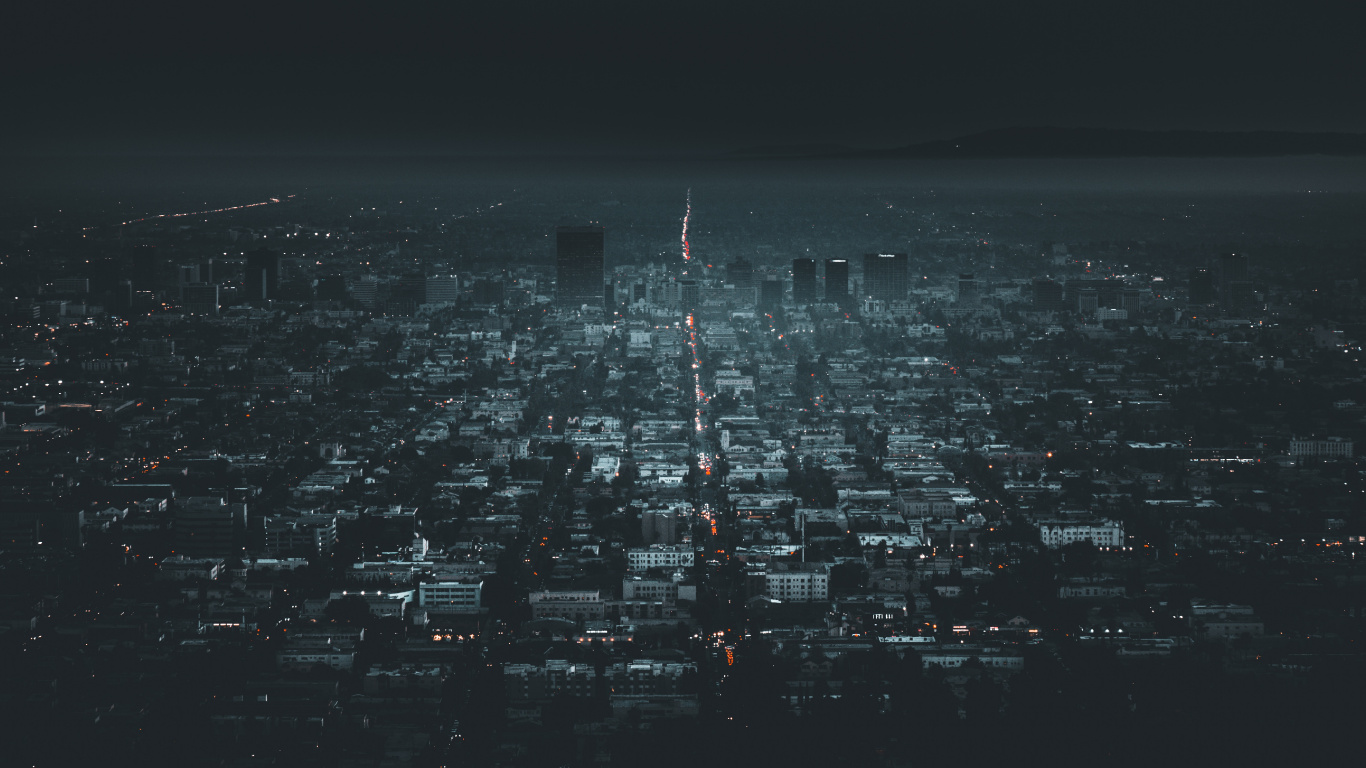 Обои Лос-Анджелес, городской район, ночь, город, городской пейзаж в разрешении 1366x768