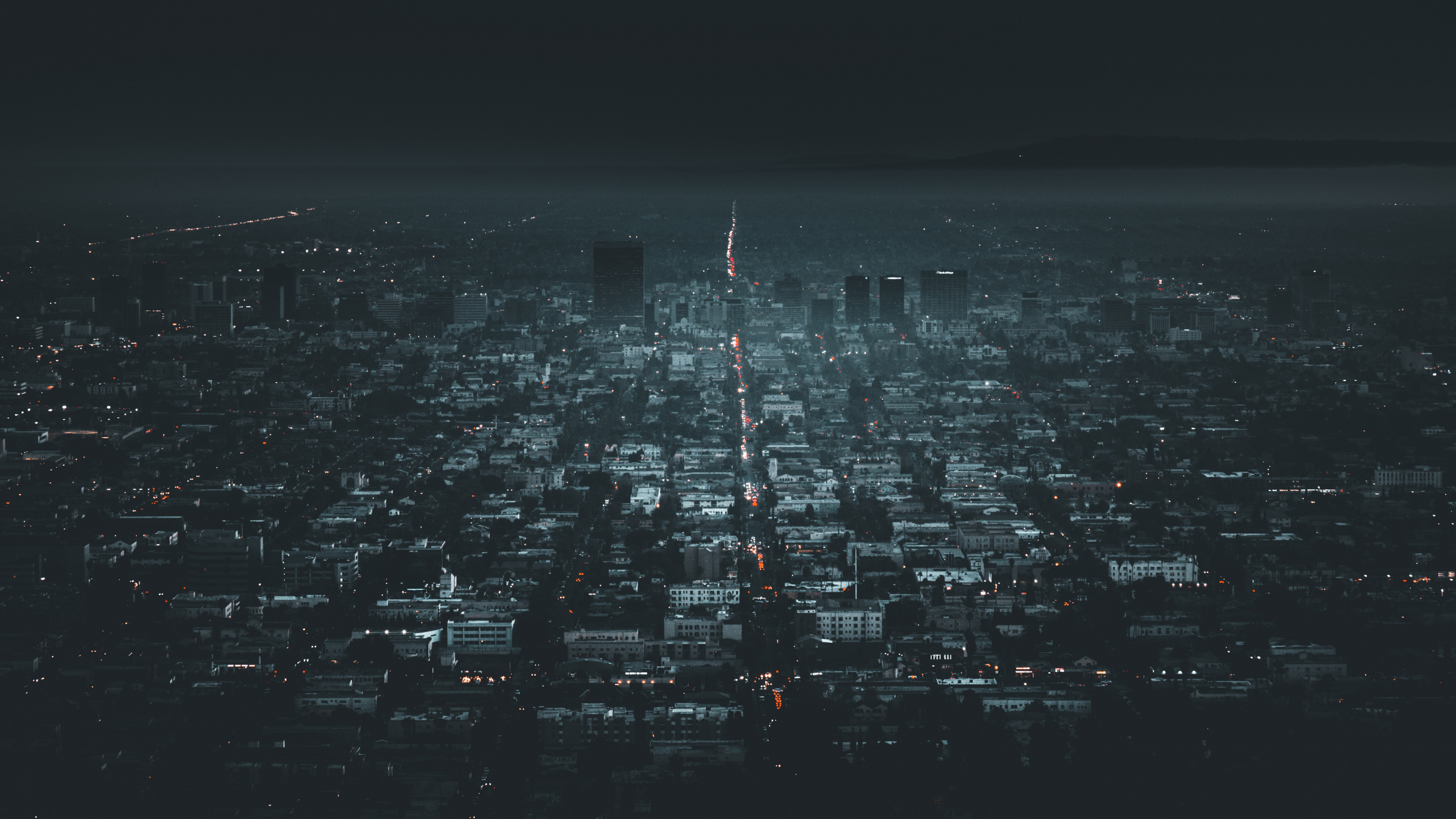 Обои Лос-Анджелес, городской район, ночь, город, городской пейзаж в разрешении 3840x2160