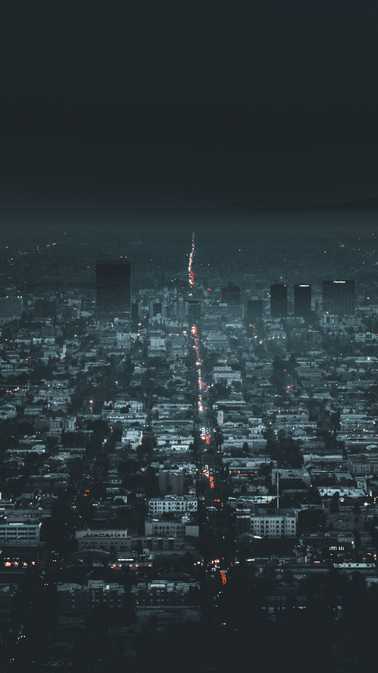 Обои Лос-Анджелес, городской район, ночь, город, городской пейзаж в разрешении 750x1334