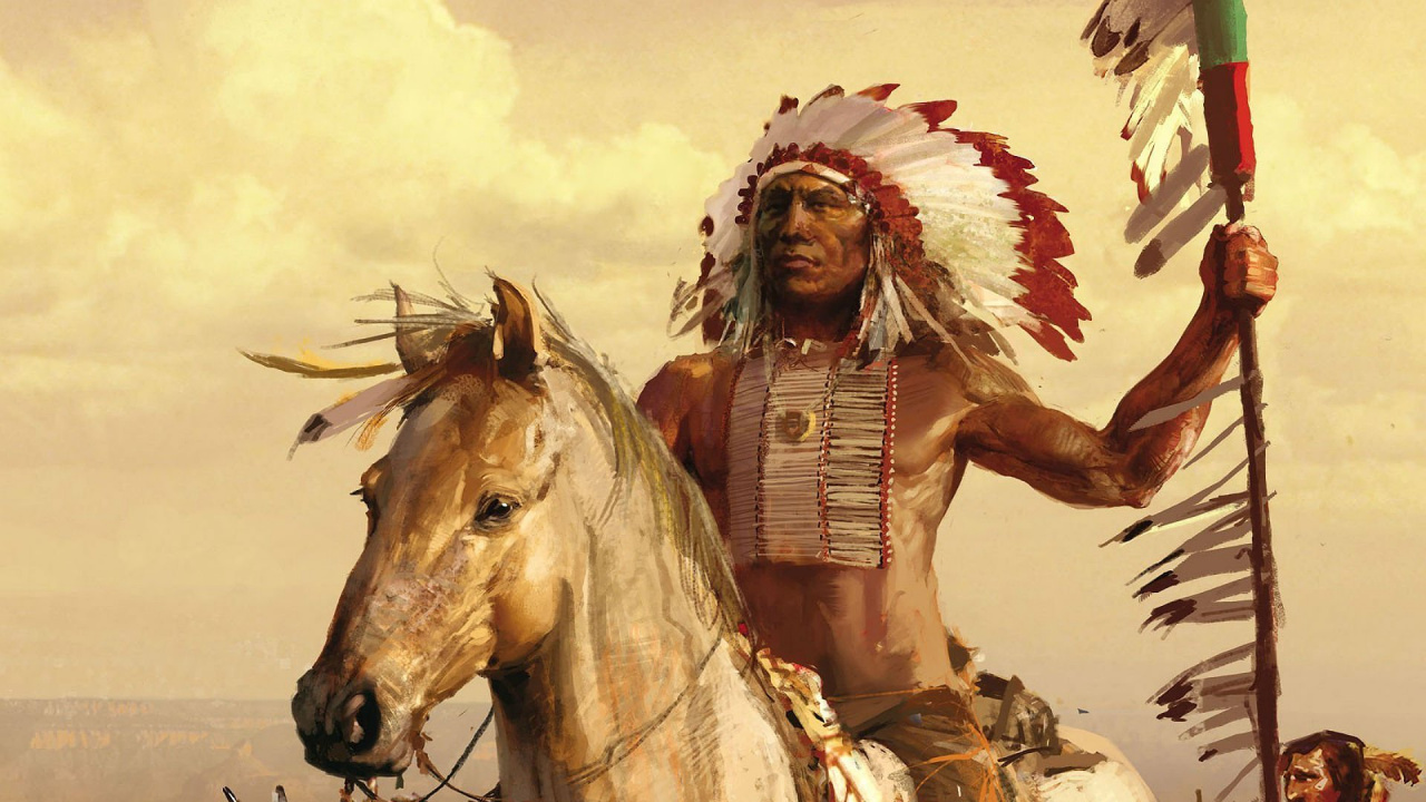 Обои мифология, арт, искусство, холст, Лошадь американских индейцев в разрешении 1280x720