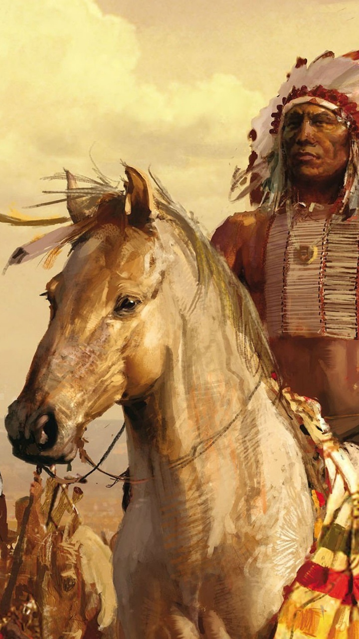 Обои мифология, арт, искусство, холст, Лошадь американских индейцев в разрешении 720x1280