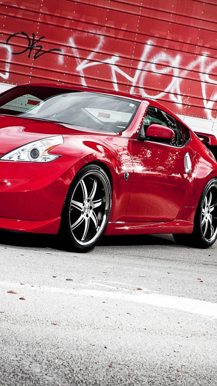 Обои Ниссан, авто, nissan 370z, спорткар, красный цвет в разрешении 720x1280