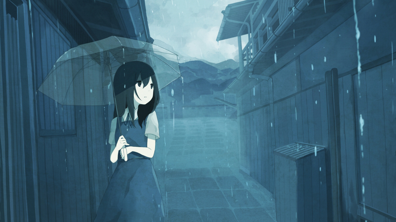 Обои аниме, снимок, любовь, печаль, небо в разрешении 1366x768