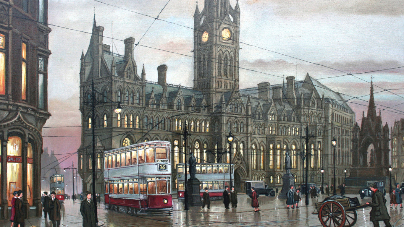 Обои Площади Альберт-Манчестер, живопись, Площадь Альберта, артист, арт в разрешении 1366x768