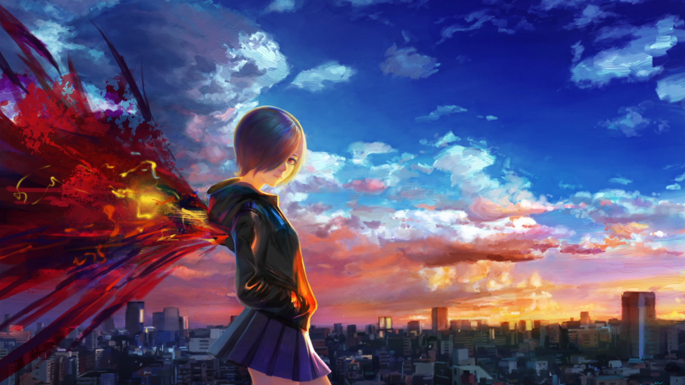 Обои солнечный свет, небо, вечер, cg работы в разрешении 1366x768