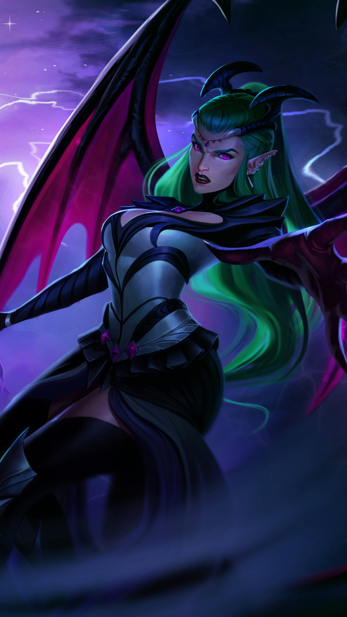 Обои Лига легенд, иллюстрация, темнота, демон, арт в разрешении 1440x2560