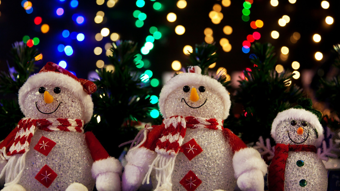 Обои Рождественский день, Снеговик, Рождество, игрушка, событие в разрешении 1366x768