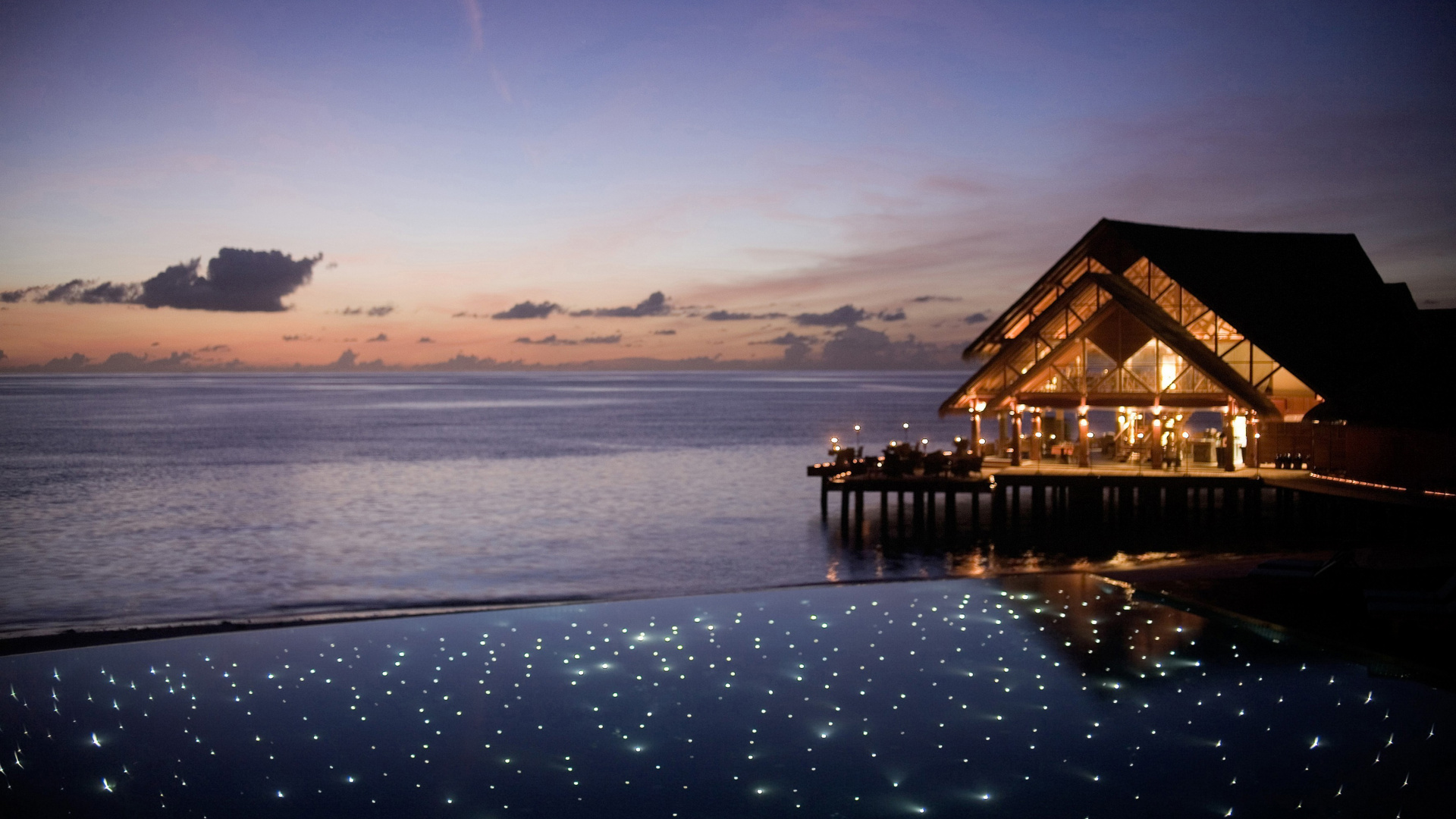 Обои прибежище, вилла, спа, горизонт, вода в разрешении 1920x1080