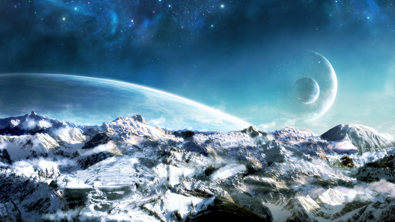 Обои пейзаж, космическое пространство, природа, атмосфера, горный хребет в разрешении 1366x768