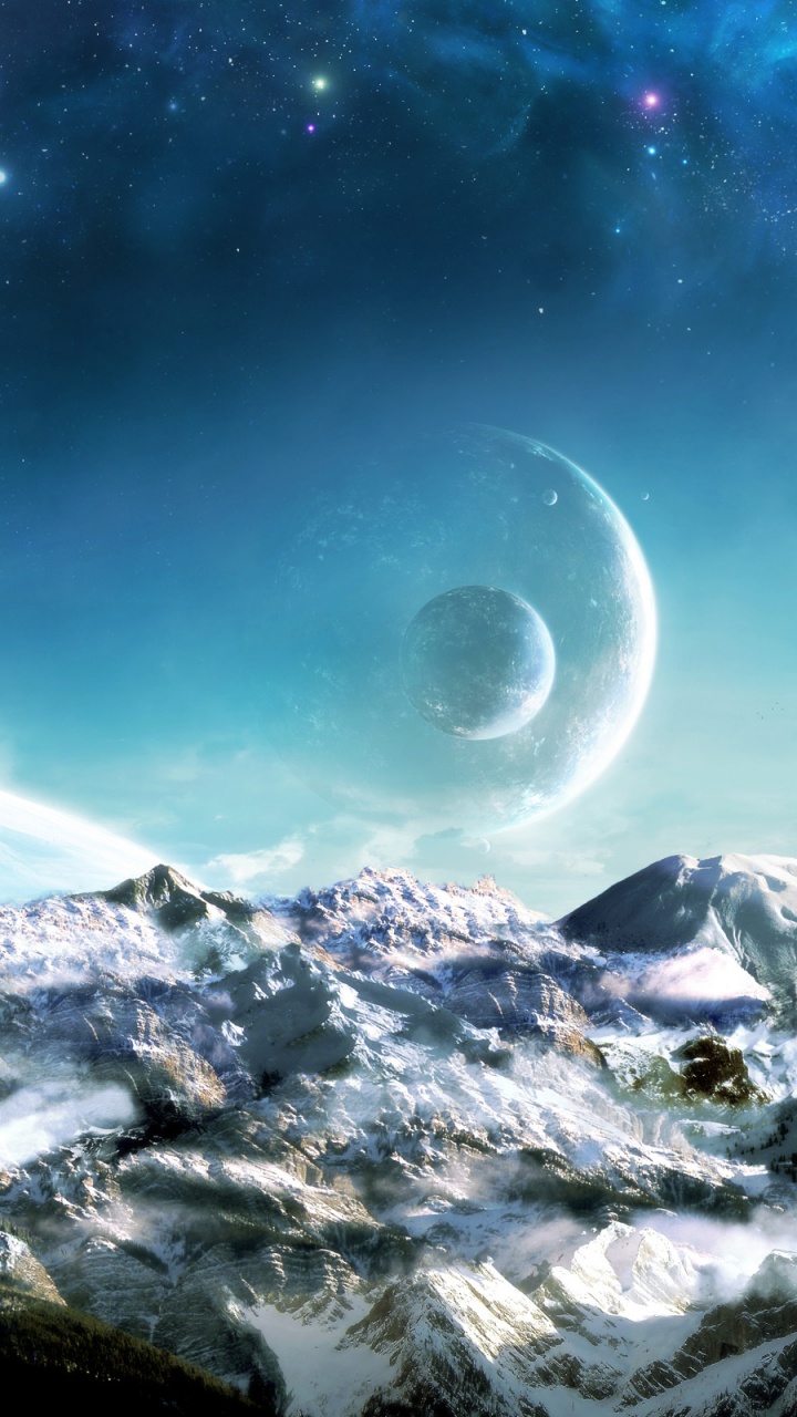 Обои пейзаж, космическое пространство, природа, атмосфера, горный хребет в разрешении 720x1280