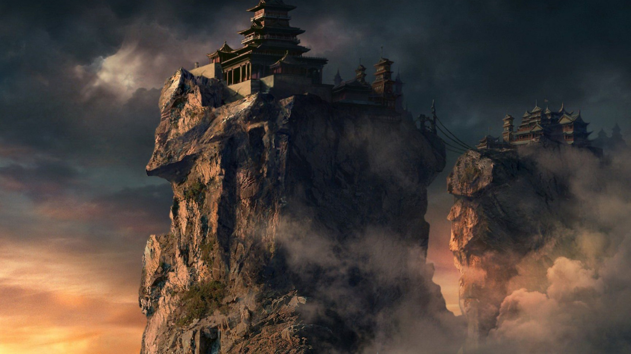 Обои храм, облако, небо, атмосфера, Китайская храмовая архитектура в разрешении 1280x720