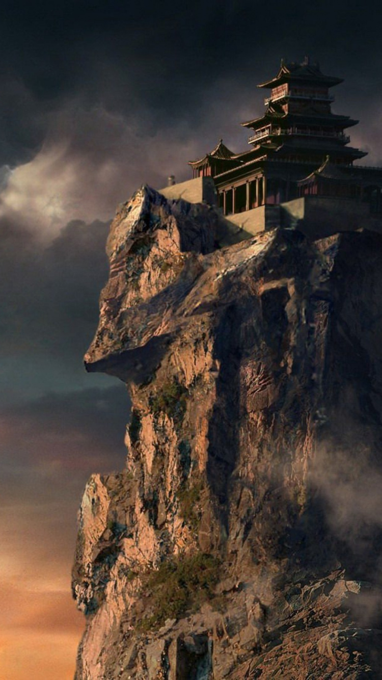 Обои храм, облако, небо, атмосфера, Китайская храмовая архитектура в разрешении 750x1334