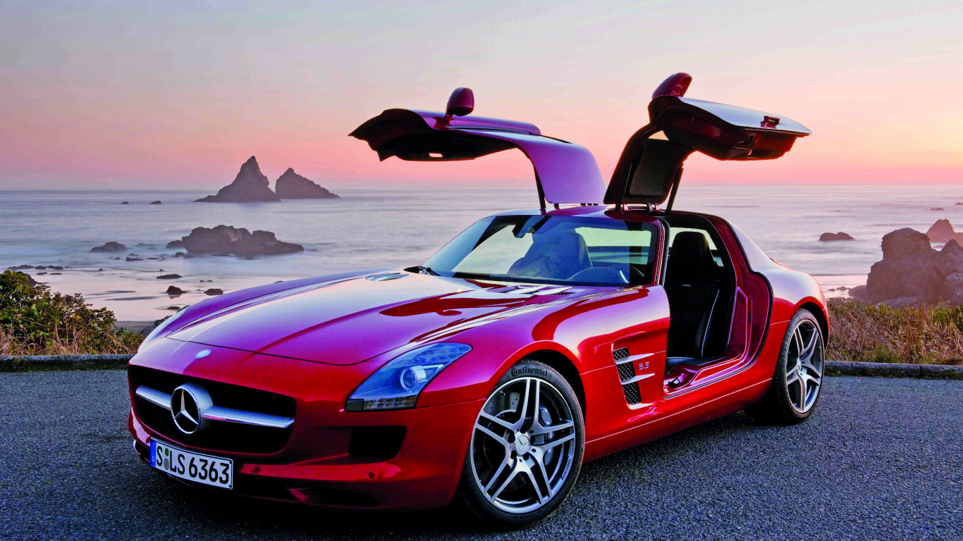 Обои суперкар, Крыло чайки двери, спортивный автомобиль, mercedes benz sls amg, toyota в разрешении 1366x768