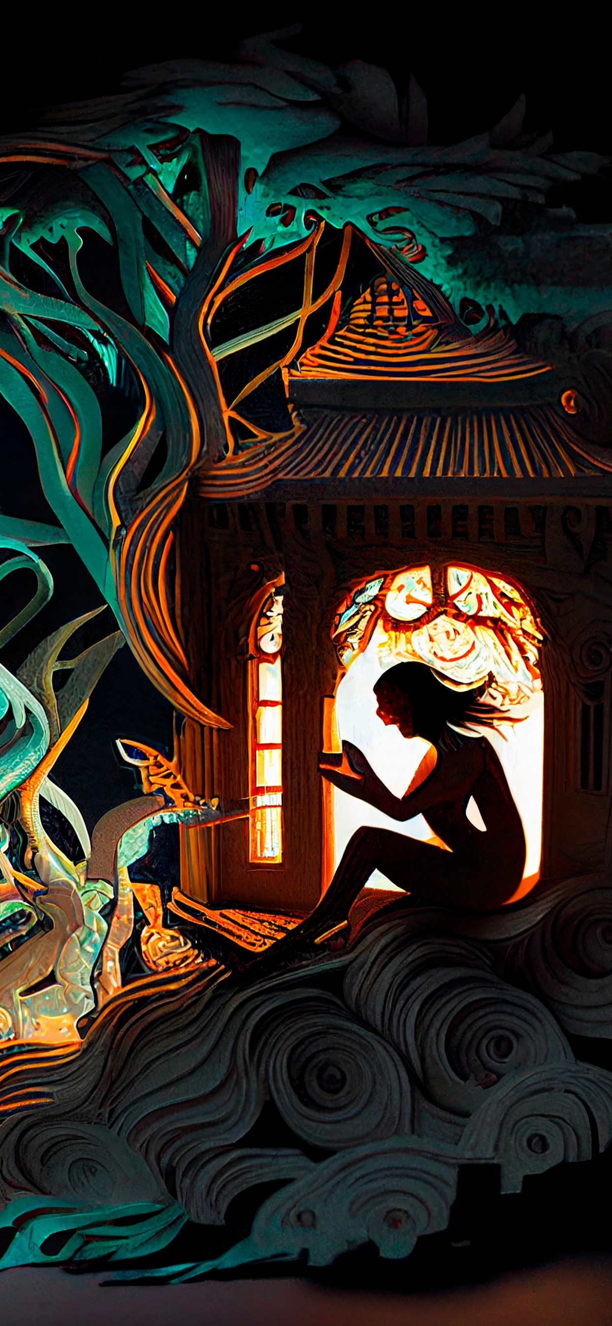 Обои освещение, фрипик, иллюстрация, арт, окно в разрешении 1242x2688