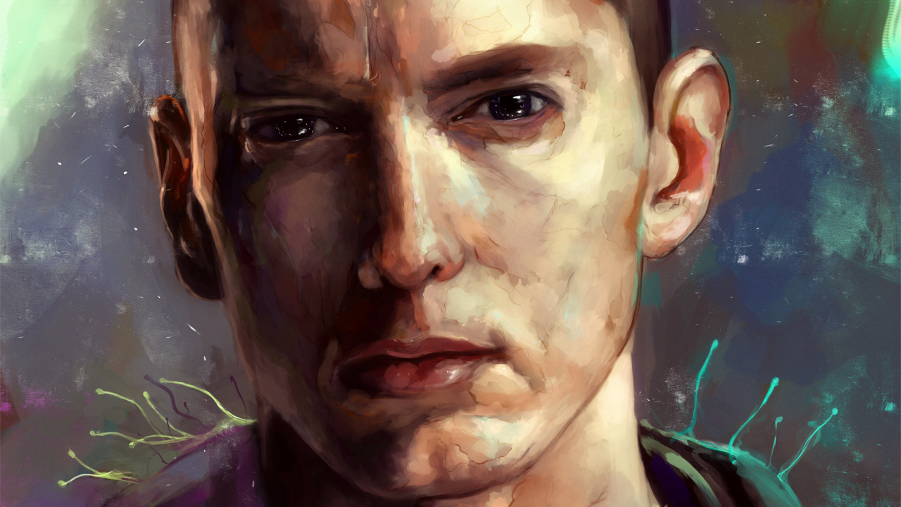 Обои eminem, хип хоп музыка, фан арт, арт, реппер в разрешении 1280x720