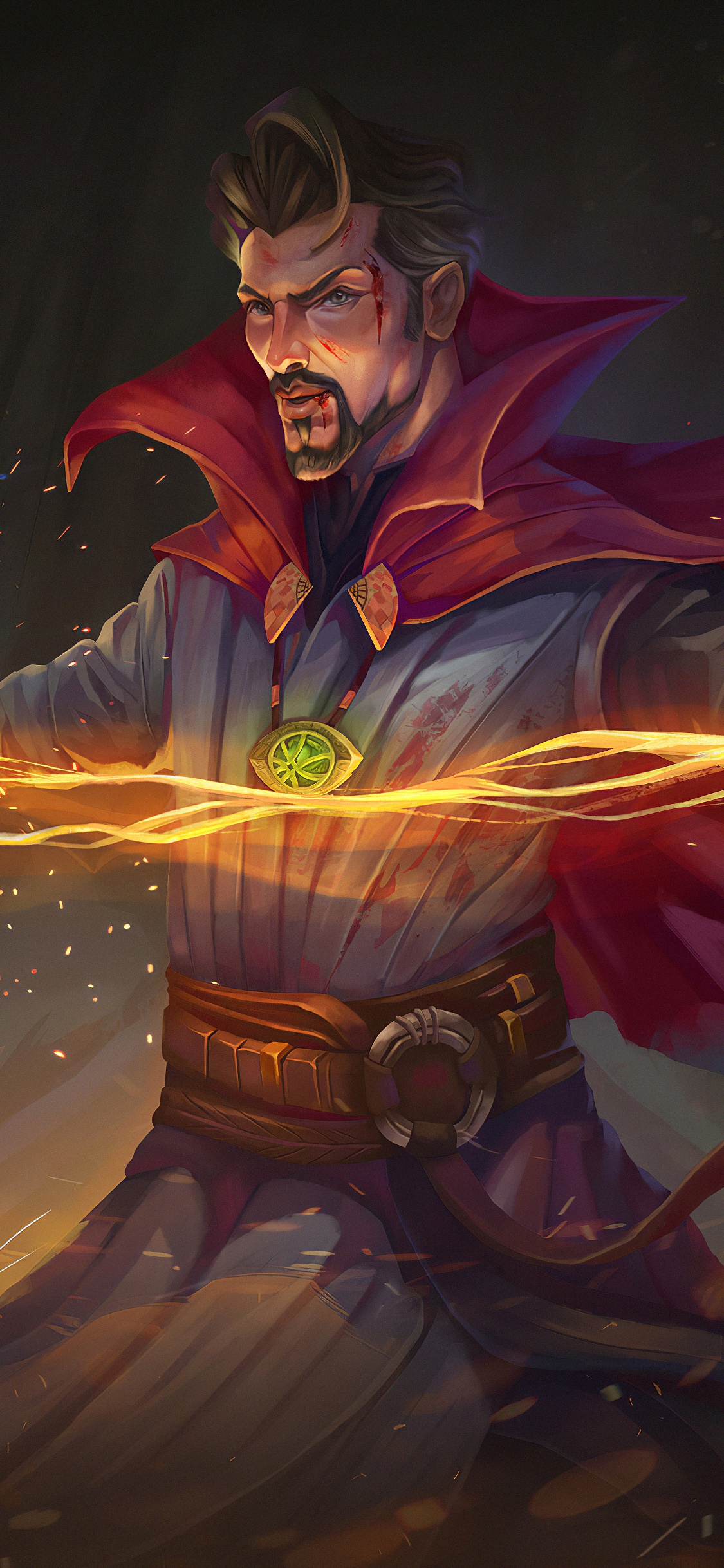 Обои Доктор Стрэндж, супергерой, арт, живопись, темнота в разрешении 1125x2436