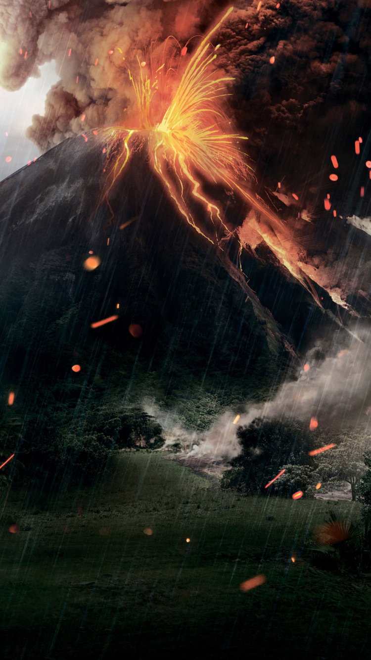 Обои парк юрского периода, пейзаж, дым, гора, Мир Юрского Периода Эволюция в разрешении 750x1334