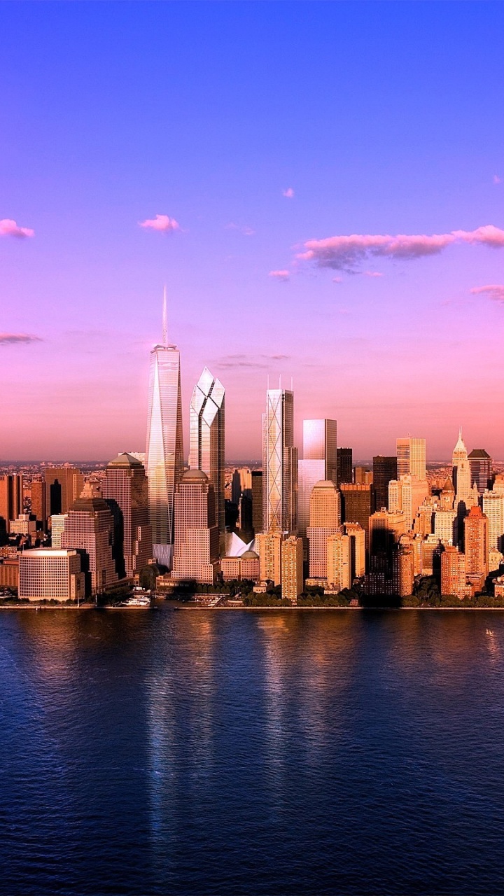 Обои Всемирный торговый центр 1, линия горизонта, городской пейзаж, город, отражение в разрешении 720x1280