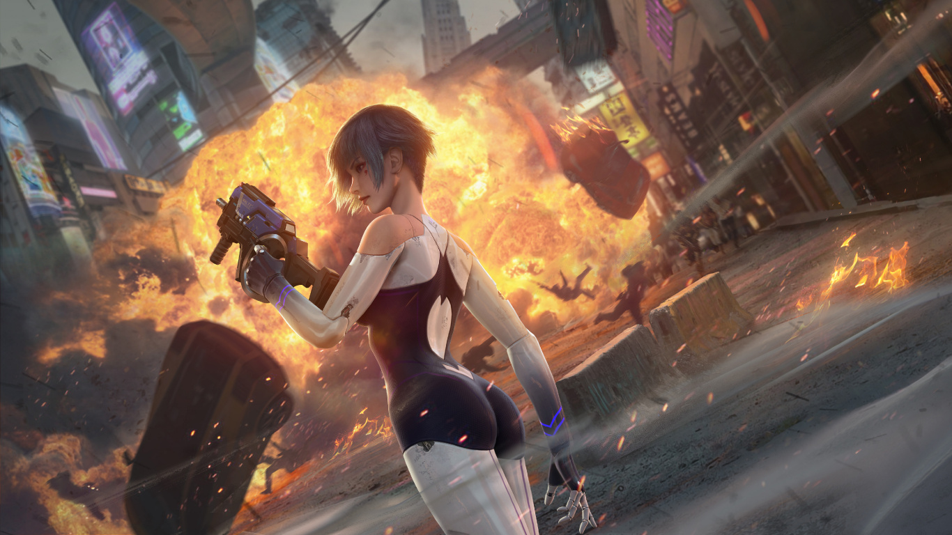 Обои Кибер-Охотник, fortnite, открытый мир, компьютерная игра, игры в разрешении 1366x768