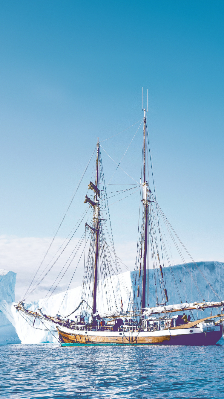 Обои корабль, айсберг, лодка, вода, судно в разрешении 750x1334