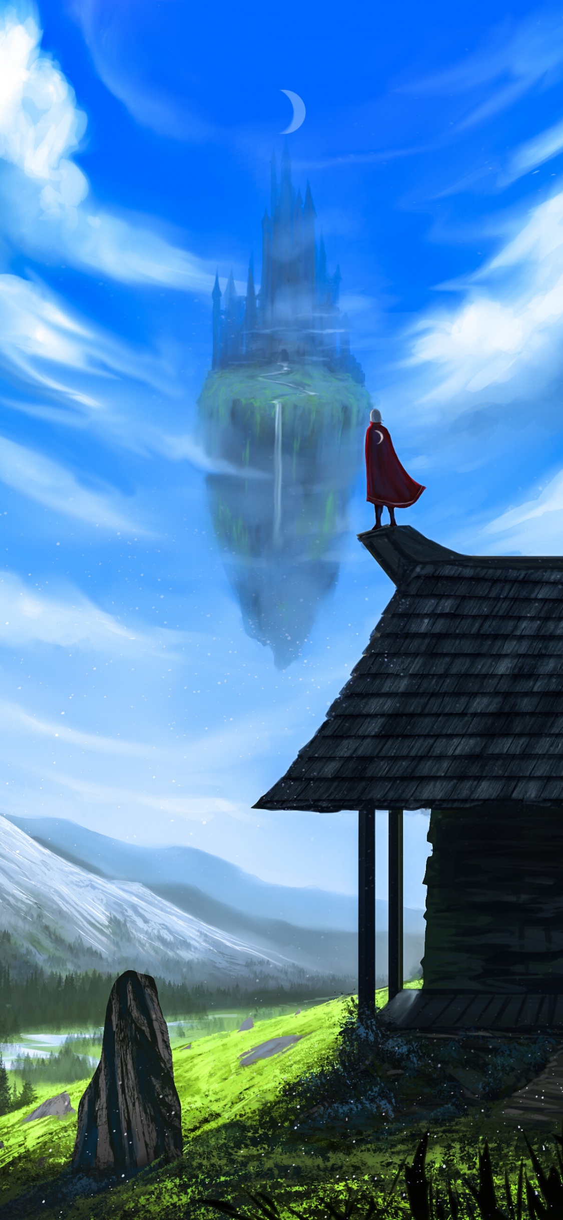 Обои природный ландшафт, облако, иллюстрация, дерево, Хаус в разрешении 1125x2436