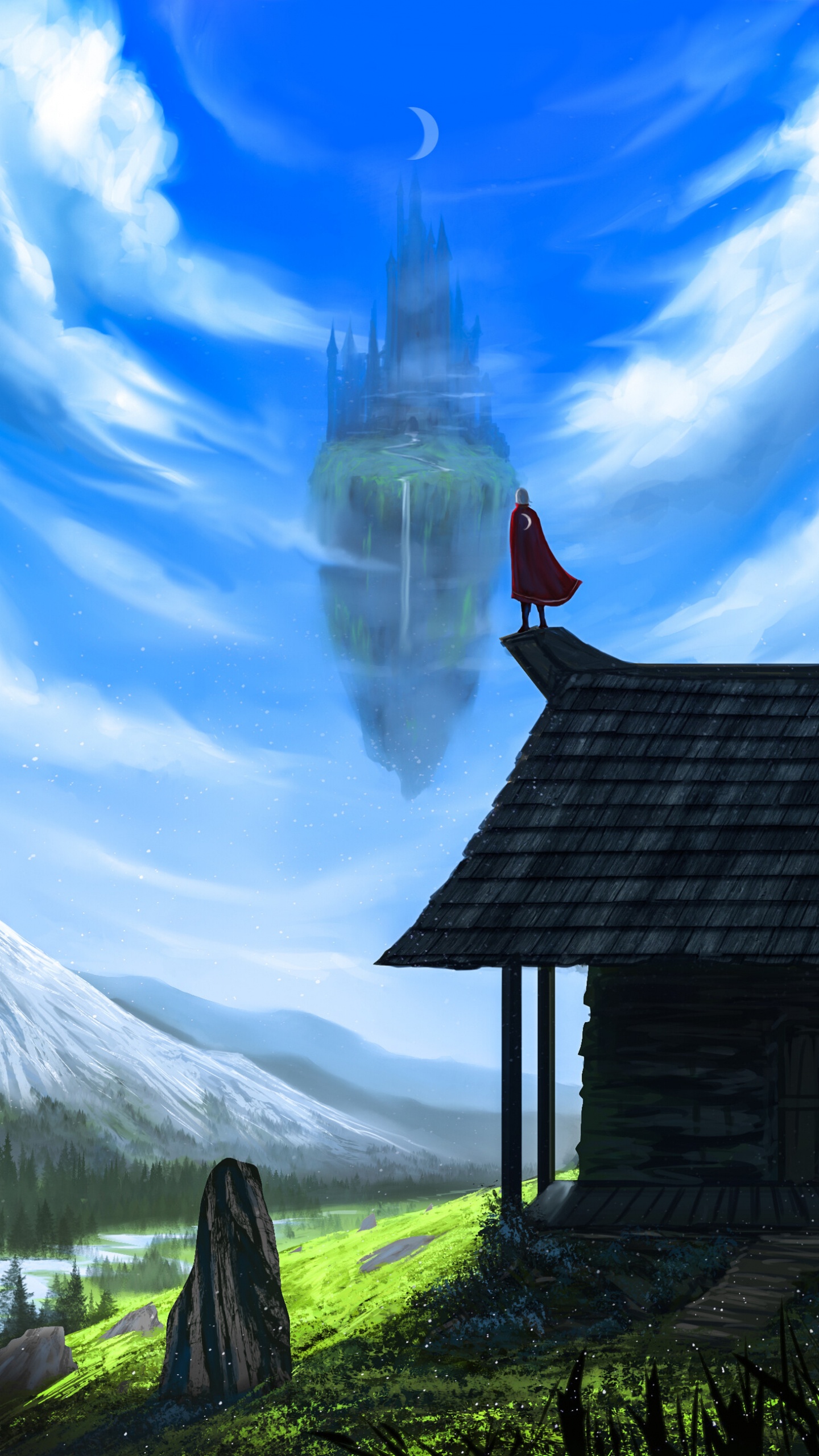 Обои природный ландшафт, облако, иллюстрация, дерево, Хаус в разрешении 1440x2560