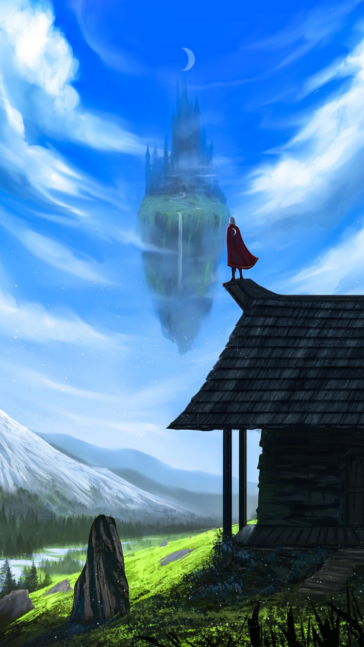 Обои природный ландшафт, облако, иллюстрация, дерево, Хаус в разрешении 750x1334