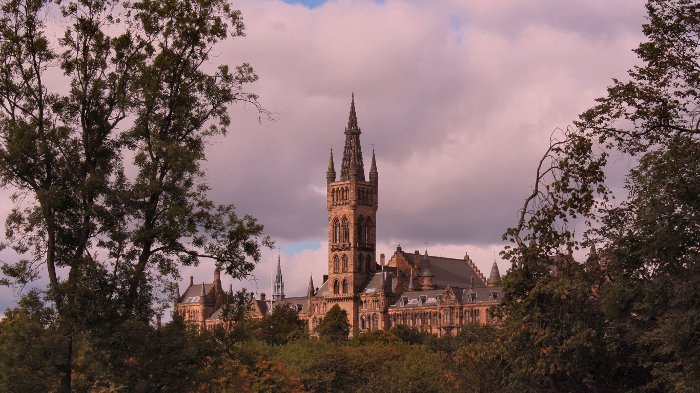 Обои университет Глазго, Джорджтаунский университет, Университет, ориентир, дерево в разрешении 1366x768