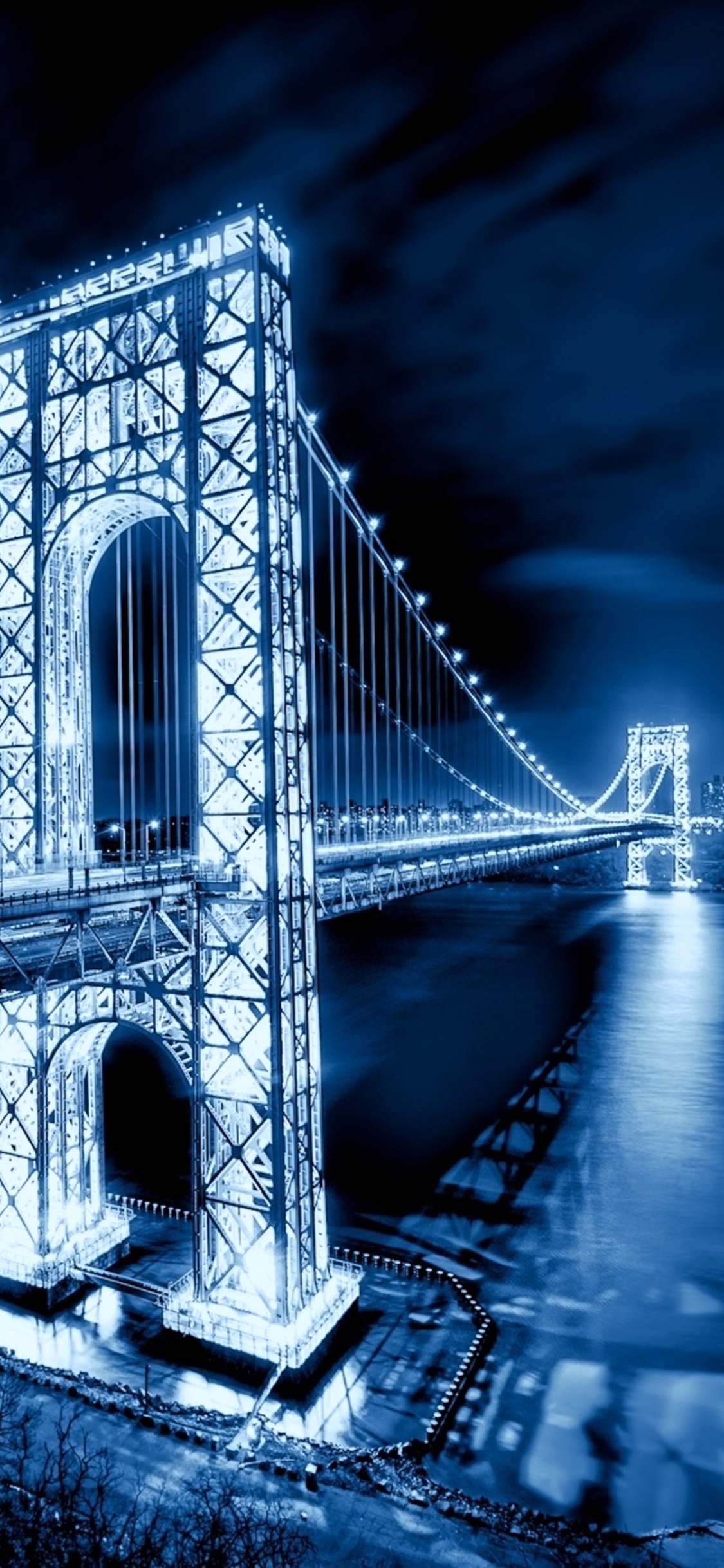 Обои Мост Джорджа Вашингтона, синий, вода, архитектура, свет в разрешении 1125x2436