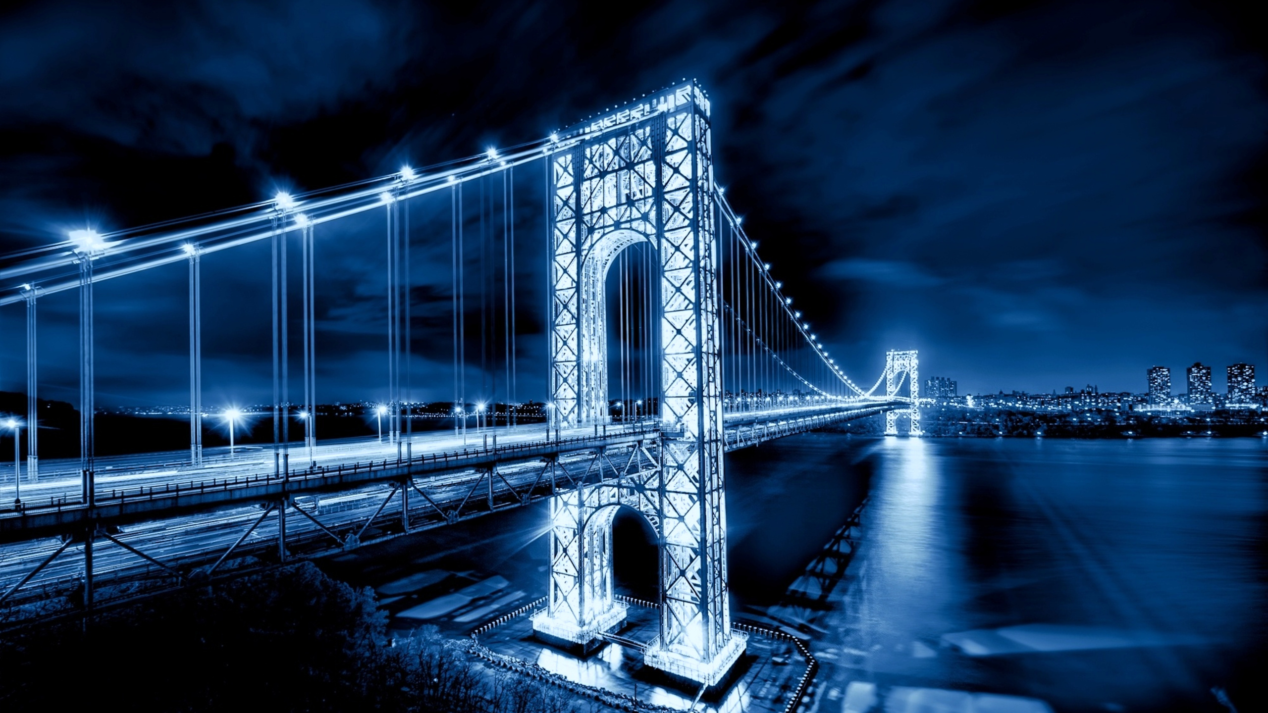 Обои Мост Джорджа Вашингтона, синий, вода, архитектура, свет в разрешении 2560x1440