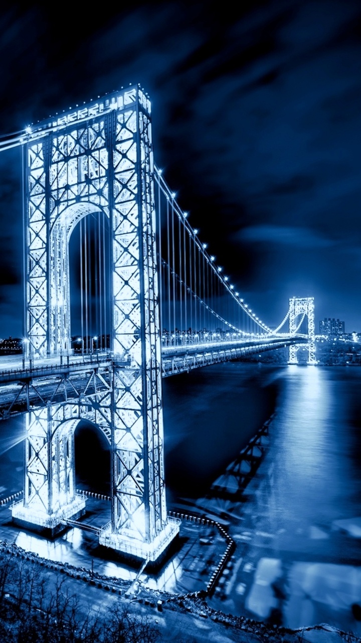 Обои Мост Джорджа Вашингтона, синий, вода, архитектура, свет в разрешении 720x1280