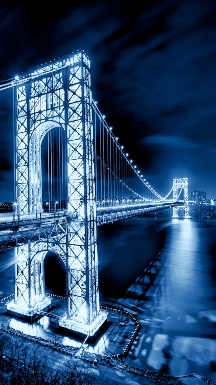 Обои Мост Джорджа Вашингтона, синий, вода, архитектура, свет в разрешении 750x1334