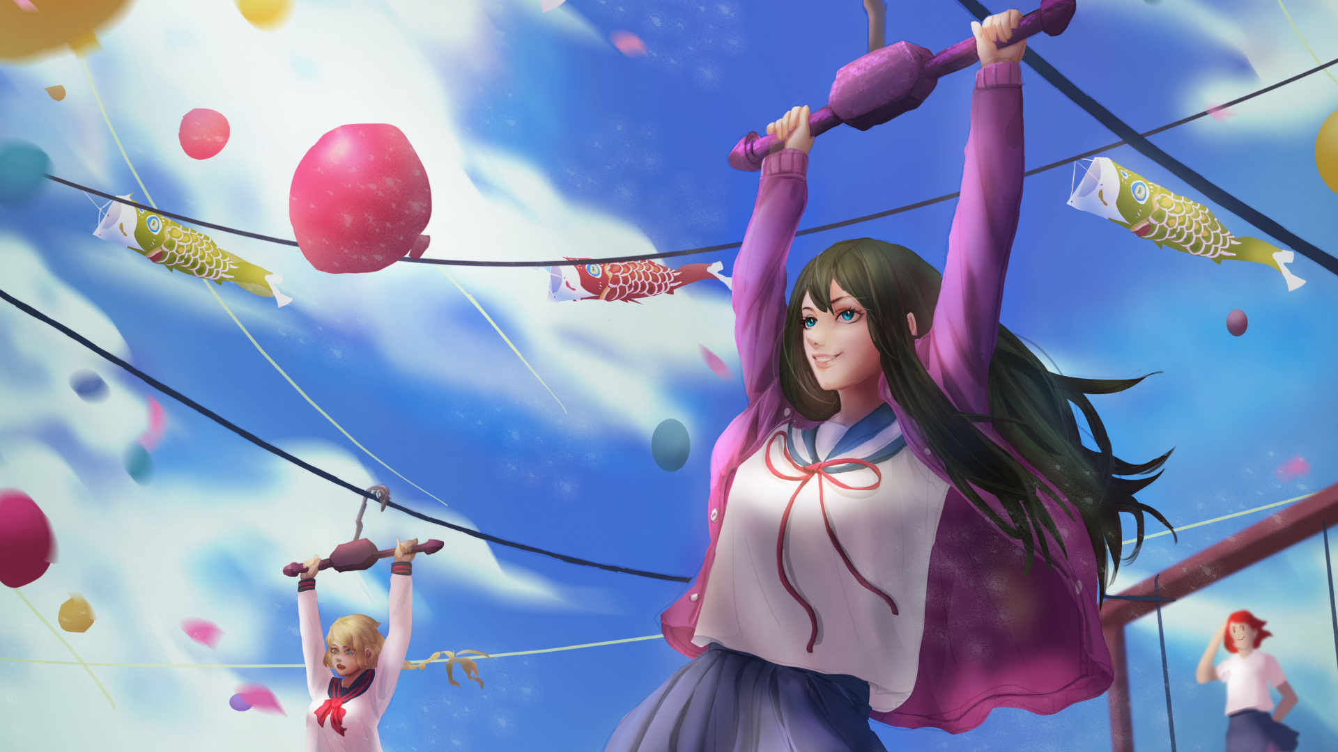 Обои иллюстрация, цифровое искусство, арт, синий, мимика в разрешении 1920x1080