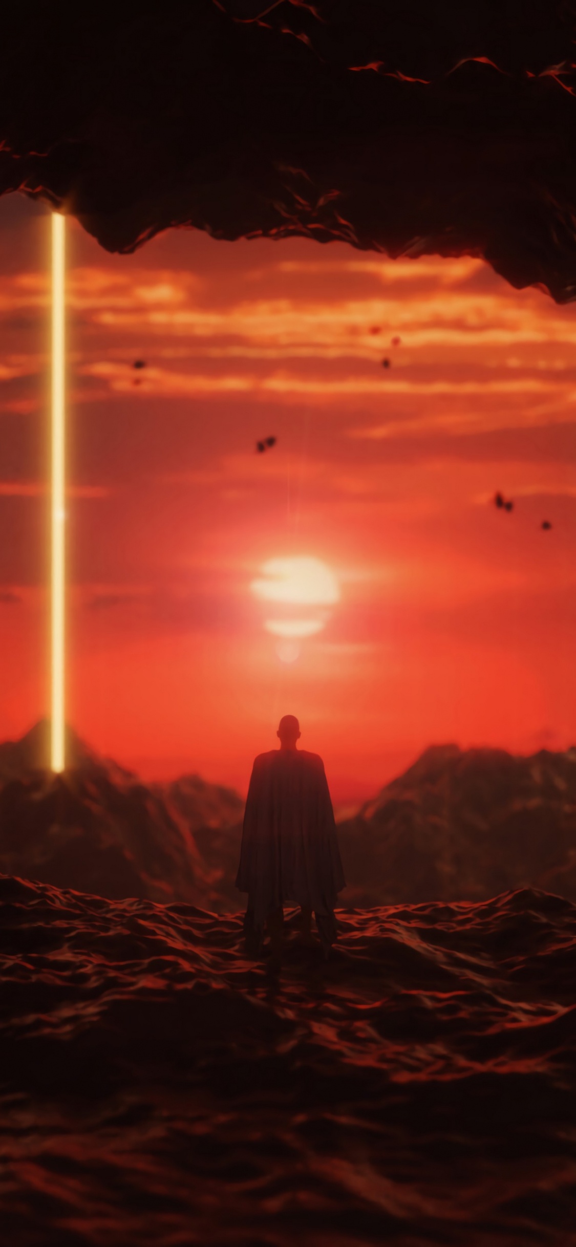 Обои закат, свет, красный цвет, Апельсин, освещение в разрешении 1125x2436