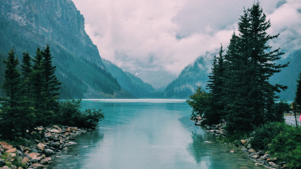 Обои озеро Луиза, озеро, ледниковое озеро, природа, гора в разрешении 1280x720