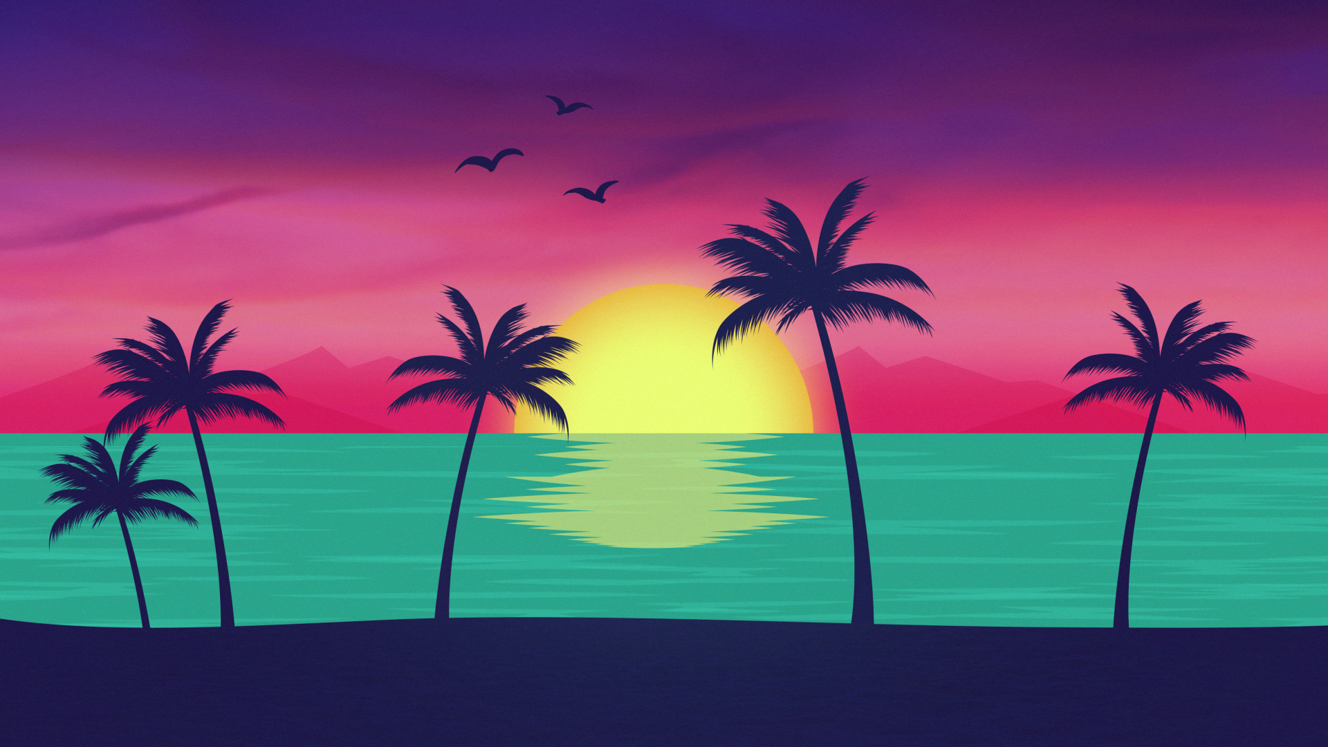 Обои пляж, море, ладонь, пейзаж, свет в разрешении 1920x1080