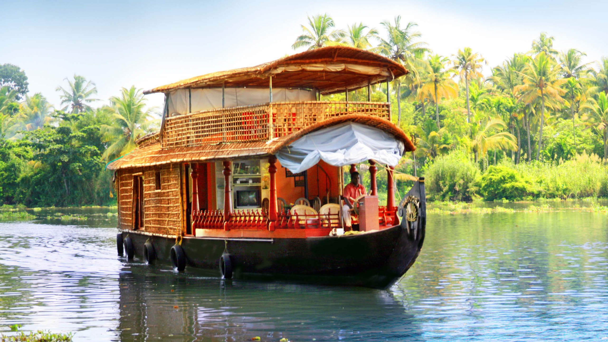 Обои Заводям Кералы, путешествие, перевозка воды, водный путь, досуг в разрешении 2560x1440