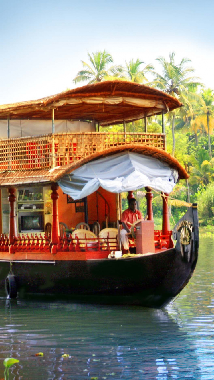 Обои Заводям Кералы, путешествие, перевозка воды, водный путь, досуг в разрешении 750x1334