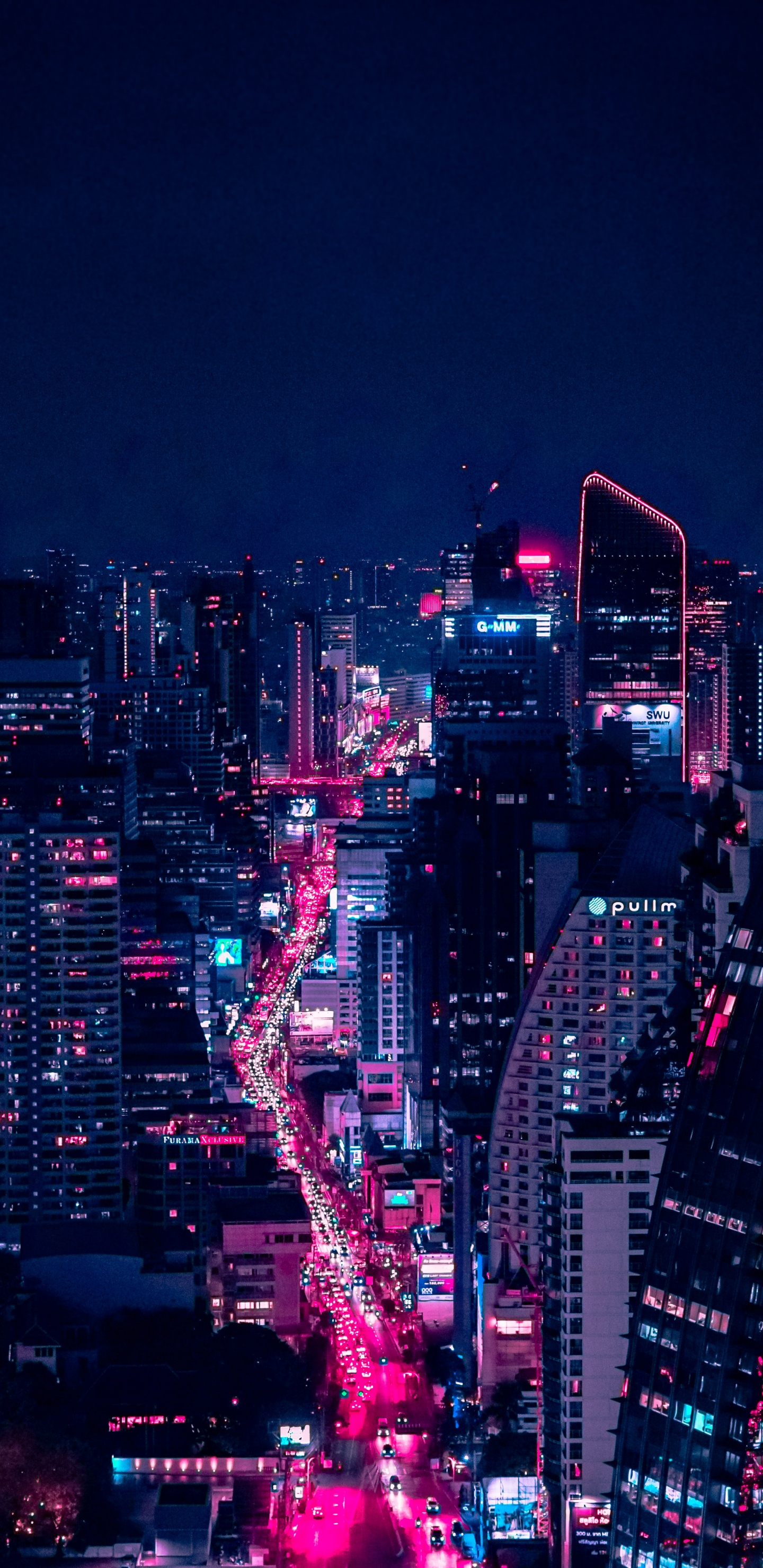 Обои городской пейзаж, метрополия, городской район, город, ночь в разрешении 1440x2960