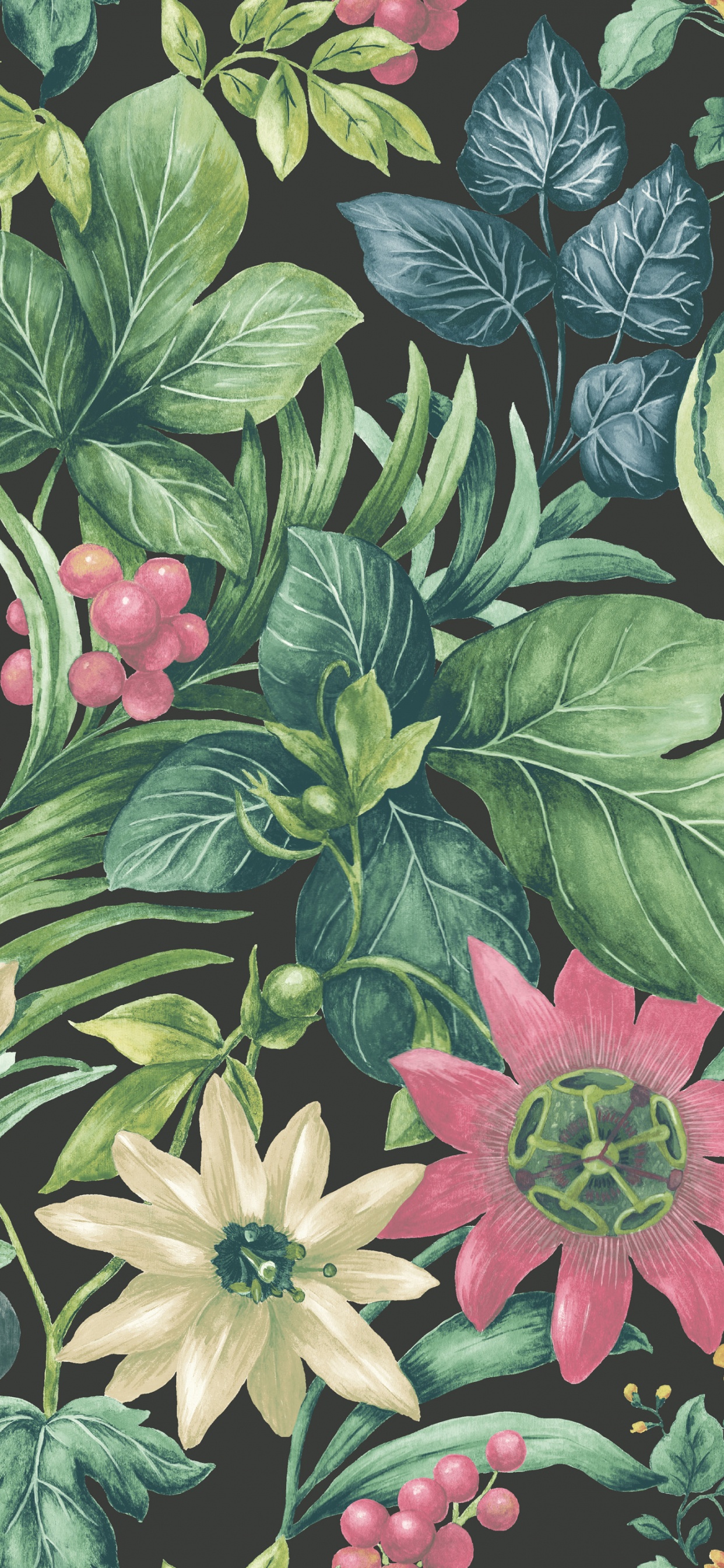 Обои цветочный дизайн, узор, лист, цветок, растение в разрешении 1242x2688