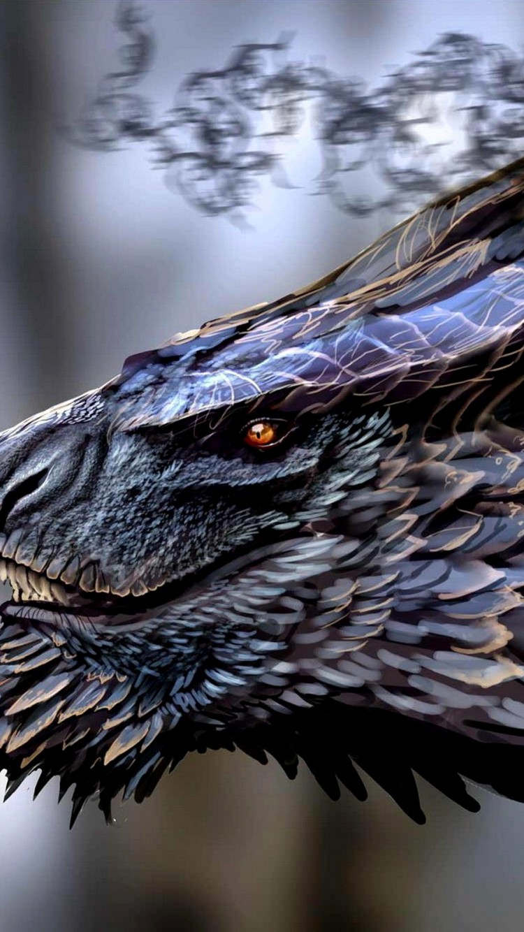 Обои дракон, арт, фэнтези, фантастическое искусство, мифическое существо в разрешении 750x1334