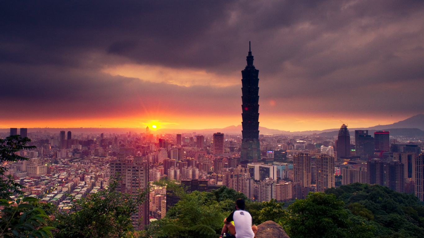 Обои Тайбэй 101, Сяншань-Тайбэй, город, городской пейзаж, ориентир в разрешении 1366x768